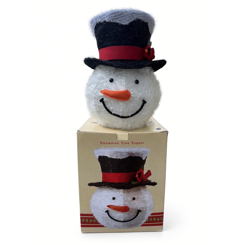 Cracker Barrel Vintage Snowman Tree Topper 16 Inch with Hat and Cardinal